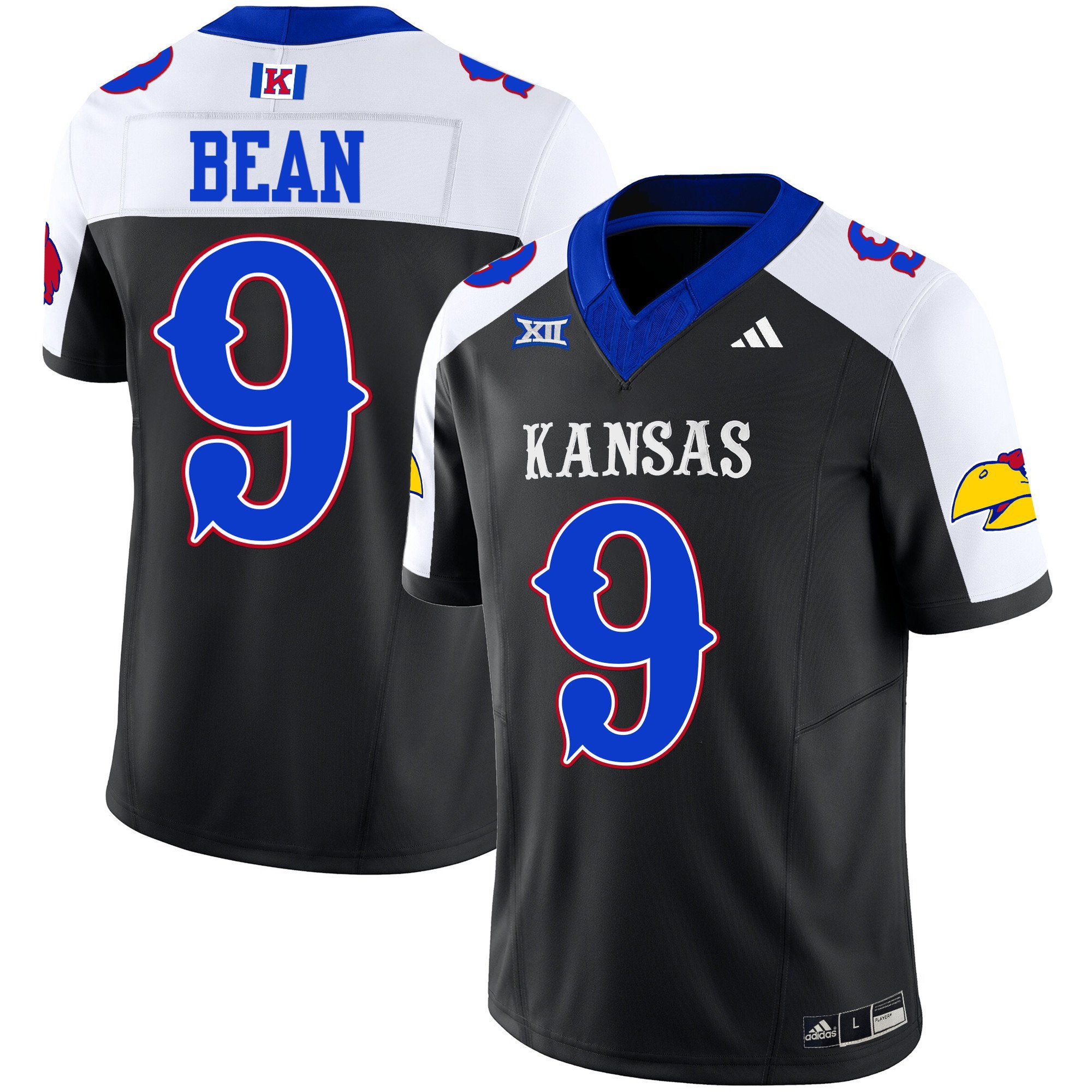Men Kansas Jayhawks #9 Bean Black 2024 Blackhawk Vapor Limited NCAA Jersey style 1